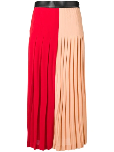 Shop Givenchy Two-tone Pleated Midi Skirt In Red