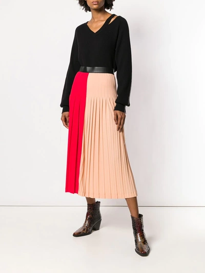 Shop Givenchy Two-tone Pleated Midi Skirt In Red