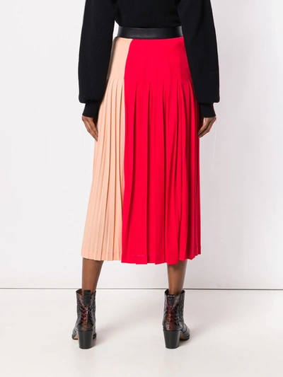 Shop Givenchy Two-tone Pleated Midi Skirt In Red
