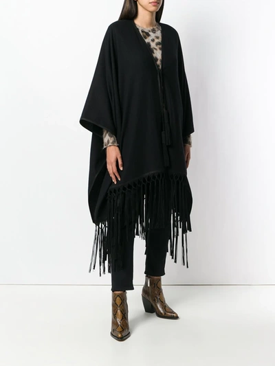 Shop Saint Laurent Fringed Cape In Black