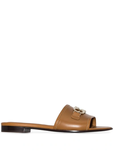 Ferragamo Gancini Slide In Cognac Leather Women In Brown
