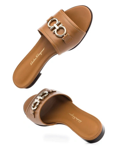 Ferragamo Gancini Slide In Cognac Leather Women In Brown