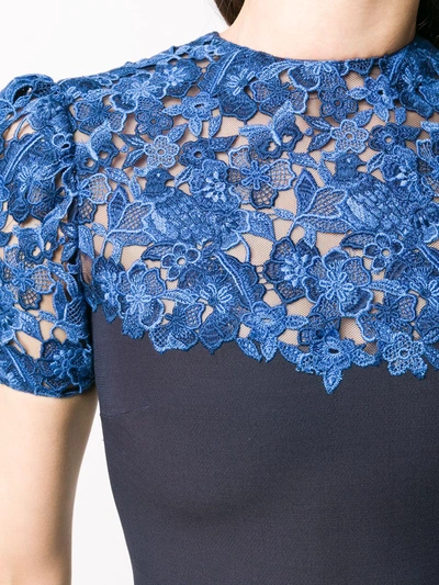Shop Valentino Floral Lace Panel Midi Dress In Blue