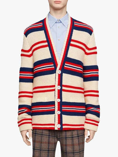 Shop Gucci Cotton Wool Cardigan With Appliqué In Red