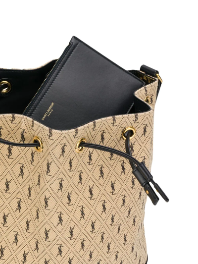 Shop Saint Laurent Monogram-print Bucket Bag In Neutrals