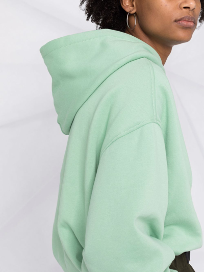 Shop Attico Cropped Embroidered-motif Hoodie In Green