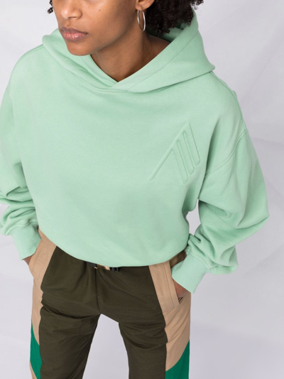 Shop Attico Cropped Embroidered-motif Hoodie In Green