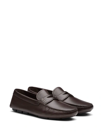 Shop Prada Leather Driving Shoes In Brown