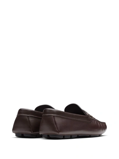 Shop Prada Leather Driving Shoes In Brown