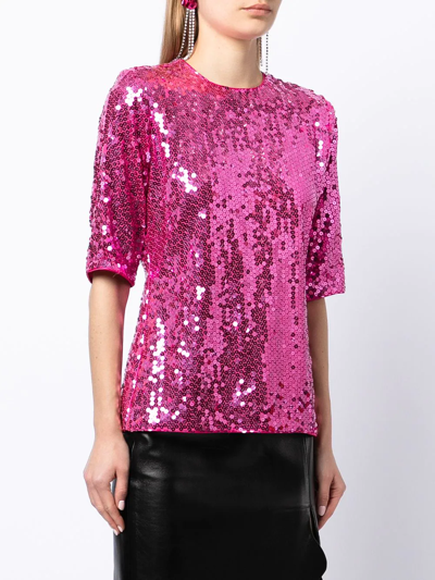 Pre-owned Saint Laurent 1990s Sequinned Short-sleeved Blouse In Pink