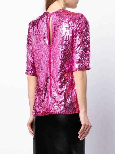 Pre-owned Saint Laurent 1990s Sequinned Short-sleeved Blouse In Pink