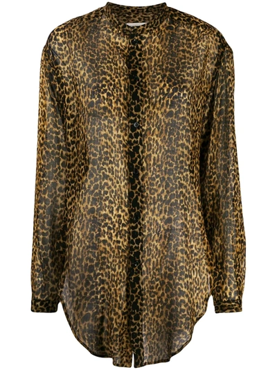 Saint Laurent Oversized Tie-up Shirt In Leopard-print Wool Etamine In Black