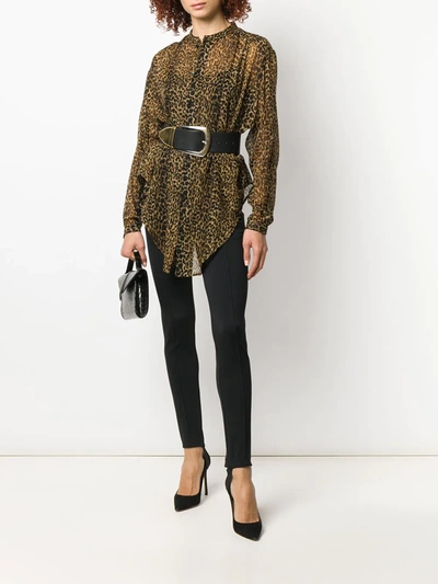 Saint Laurent Oversized Tie-up Shirt In Leopard-print Wool Etamine In Black