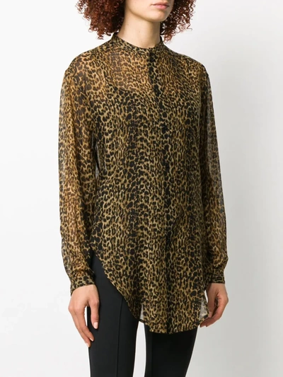 Saint Laurent Oversized Tie-up Shirt In Leopard-print Wool Etamine In Black