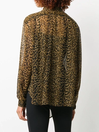 Saint Laurent Oversized Tie-up Shirt In Leopard-print Wool Etamine In Black