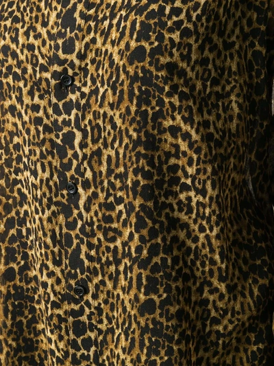 Saint Laurent Oversized Tie-up Shirt In Leopard-print Wool Etamine In Black