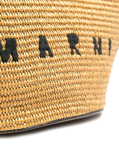Shop Marni Tropicalia Logo-embroidered Tote Bag In Brown