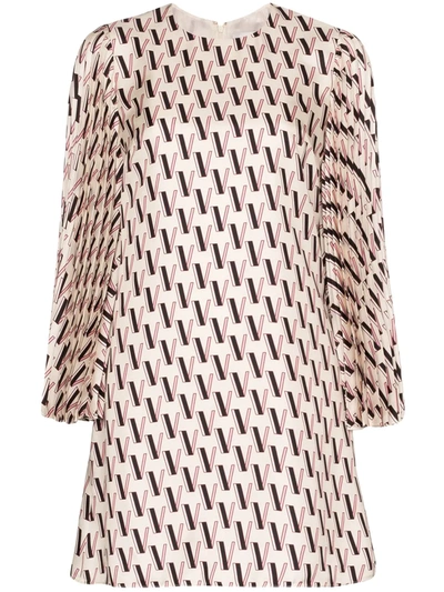 Shop Valentino Monogram-print Silk-satin Mini Dress In Neutrals