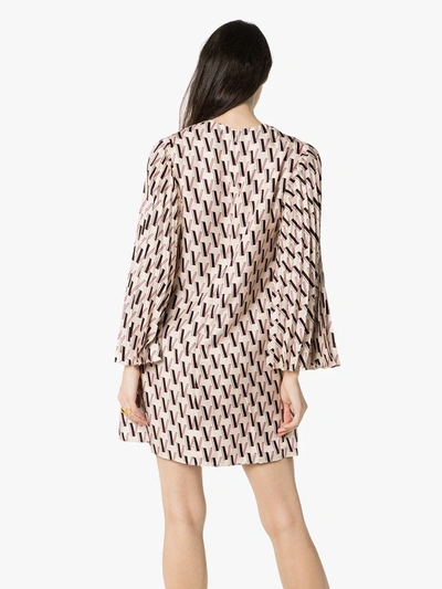 Shop Valentino Monogram-print Silk-satin Mini Dress In Neutrals