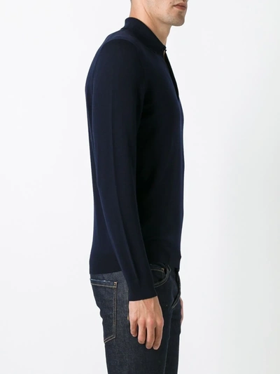 Shop Fashion Clinic Long Sleeved Knitted Polo Shirt In Blue