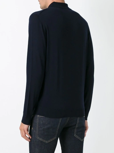 Shop Fashion Clinic Long Sleeved Knitted Polo Shirt In Blue