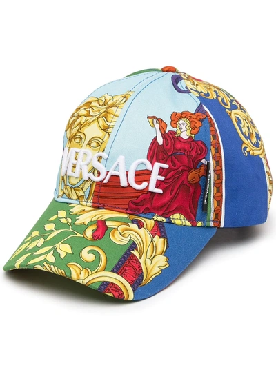 Shop Versace Flocked-logo Panelled Baseball Cap In Multicolour