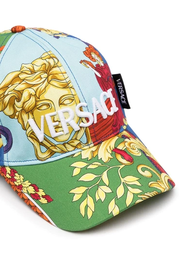 Shop Versace Flocked-logo Panelled Baseball Cap In Multicolour
