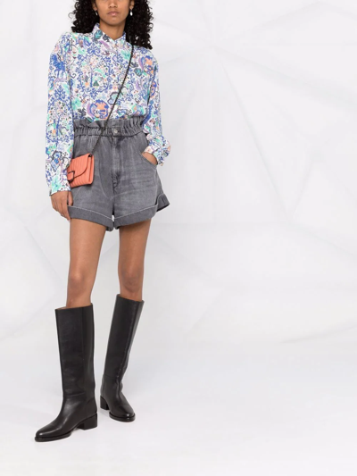 Isabel Marant Banessa Ruffled Printed Silk-blend Crepe Blouse In Blue