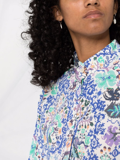 Isabel Marant Banessa Ruffled Printed Silk-blend Crepe Blouse In Blue