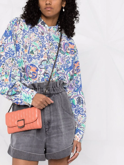 Isabel Marant Banessa Ruffled Printed Silk-blend Crepe Blouse In Blue