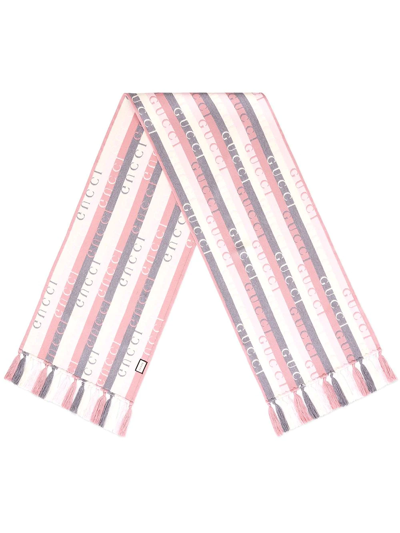 Shop Gucci Logo-stripe Wool Scarf In Pink