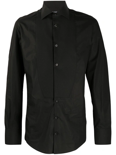 Shop Dolce & Gabbana Bib-front Cotton Shirt In Black