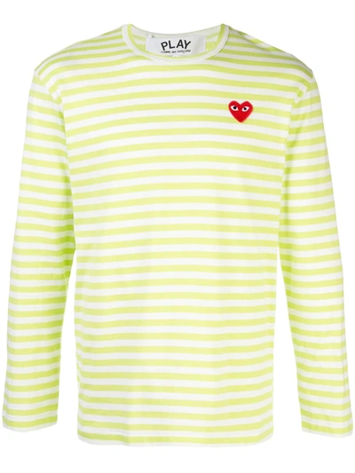 Shop Comme Des Garçons Play Striped Logo T-shirt In Green