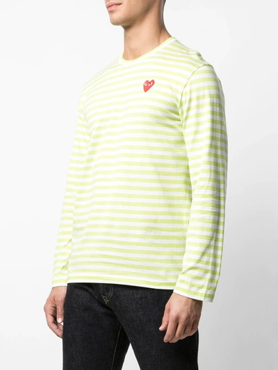 Shop Comme Des Garçons Play Striped Logo T-shirt In Green