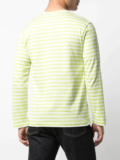 Shop Comme Des Garçons Play Striped Logo T-shirt In Green