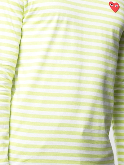 Shop Comme Des Garçons Play Striped Logo T-shirt In Green