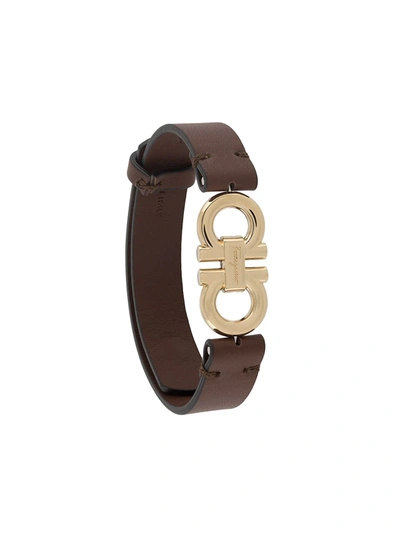 Shop Ferragamo Double-sided Gancini Bracelet In Brown