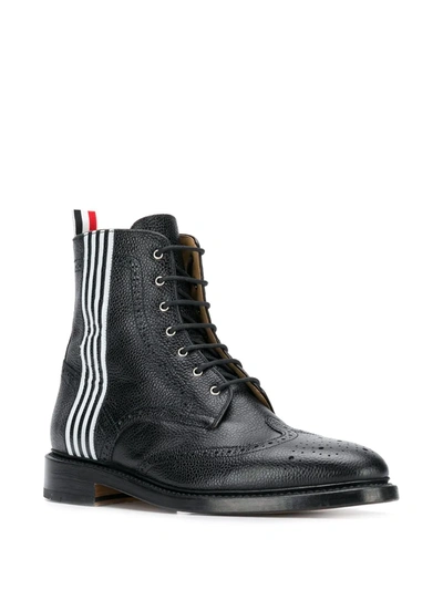 Shop Thom Browne Contrast 4-bar Emboss Wingtip Boot In 001 Black