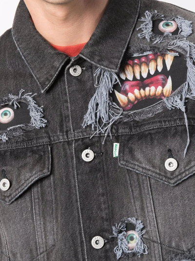 Shop Doublet Graphic-print Button-up Denim Jacket In 黑色