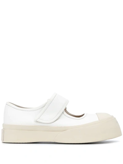 Shop Marni Leather Mary Jane Sneakers In White