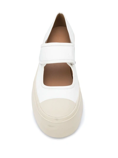 Shop Marni Leather Mary Jane Sneakers In White