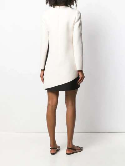 Shop Valentino Illusion Long-sleeve Shift Dress In Neutrals