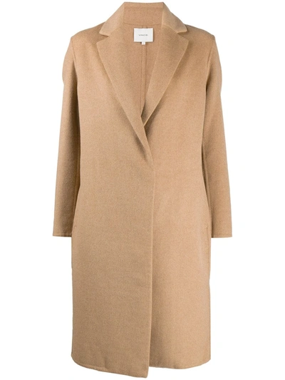 Vince Double Breasted Wool Blend Belted Coat In Brown
