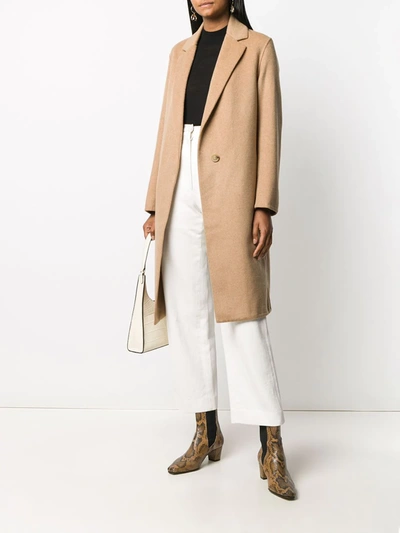 Vince Double Breasted Wool Blend Belted Coat In Brown