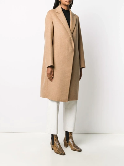 Vince Double Breasted Wool Blend Belted Coat In Brown
