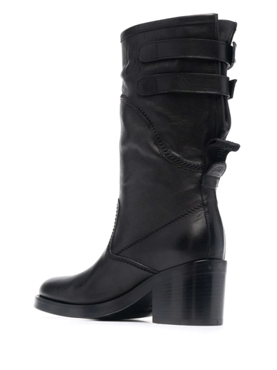 Buttero Buckled Leather Boots In Black