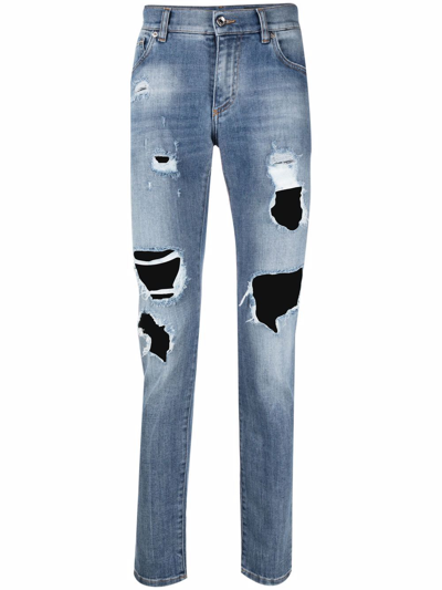 Shop Dolce & Gabbana Logo-plaque Skinny-fit Jeans In Blue