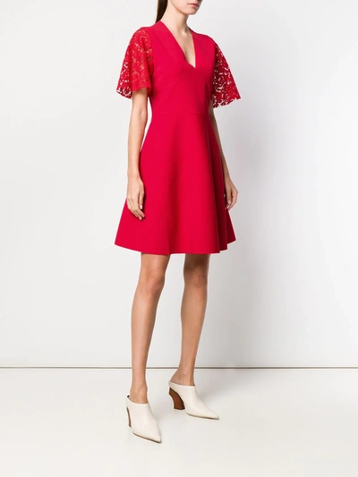 Shop Valentino Lace Sleeve Dress In Red