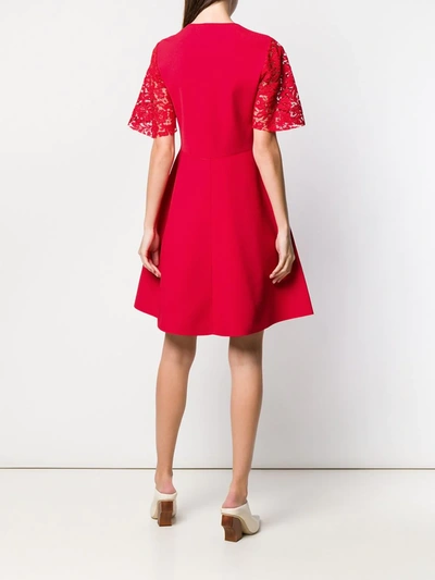 Shop Valentino Lace Sleeve Dress In Red
