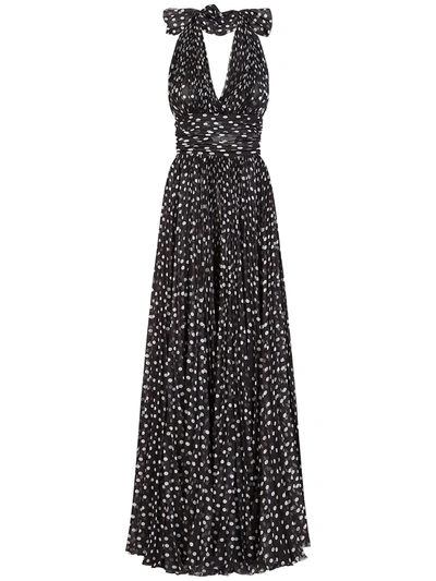 Shop Dolce & Gabbana Polka Dot-print Chiffon Maxi Dress In Black